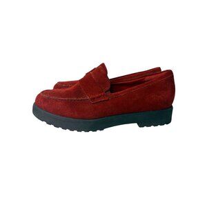 Clarks Women Suede Loafers Size 6 EU 36‎ Rust Red EUC Slip On